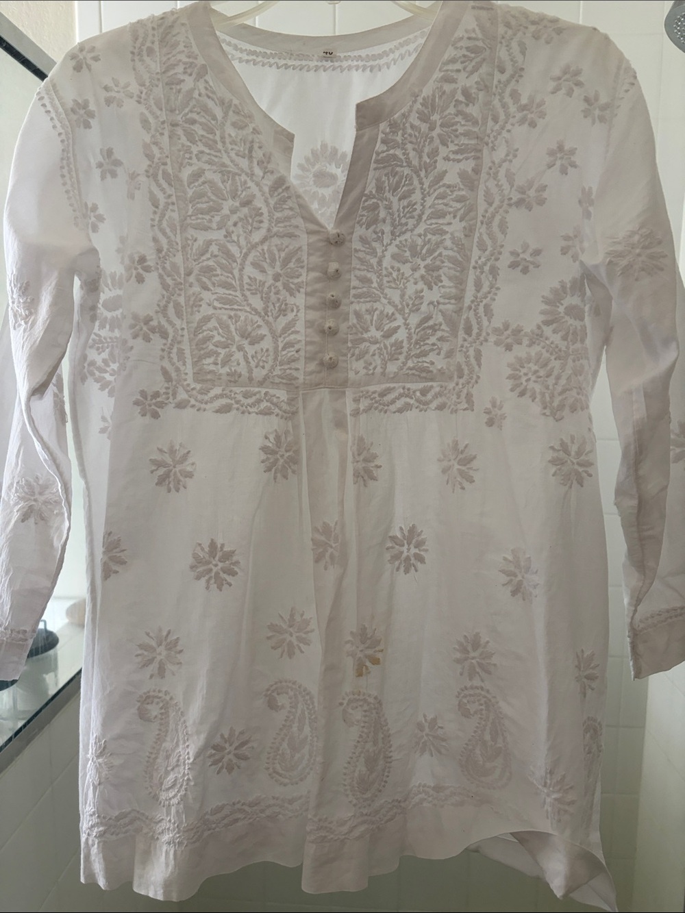 Mexican hand embroidered cotton top M